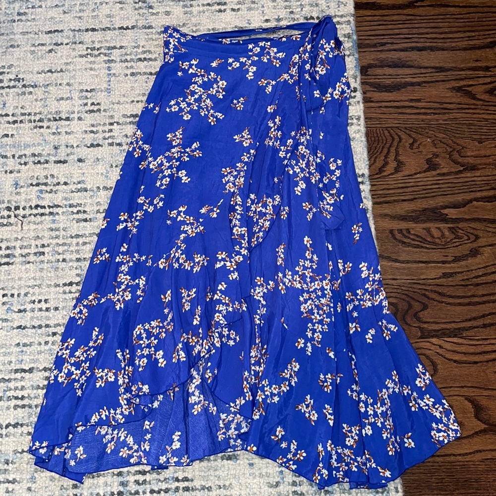 Blue and floral high low wrap around skirt